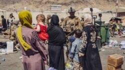 In this image provided by the U.S. Marine Corps, Marines with the 24th Marine Expeditionary Unit process evacuees as they go through the evacuation control center at Hamid Karzai International Airport in Kabul, Afghanistan, Aug. 28, 2021.