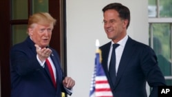 Однією з переваг кандидатури прем’єр-міністра Нідерландів Марка Рютте, було те, що він має добрі стосунки з колишнім президентом США Дональдом Трампом, який знову виборює цю посаду. На фото Трамп і Рютте у Білому домі у Вашингтоні, 18 липня 2019 року. (AP)