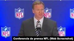 El Comisionado de la NFL Roger Goodell en conferencia de prensa el 18 de octubre de 2017