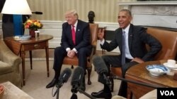 President Barack Obama meets with President-elect Donald Trump at the White House, Nov. 10, 2016. (Photo: J. Oni / VOA) 