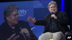 White House strategist Stephen Bannon speaks during the Conservative Political Action Conference (CPAC) in Oxon Hill, Maryland, Feb. 23, 2017.