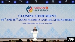 Malaysia's Prime Minister Anwar Ibrahim speaks at the closing ceremony of the 44th and 45th Association of Southeast Asian Nations (ASEAN) Summits in Vientiane. Laos, on Oct.11, 2024. 