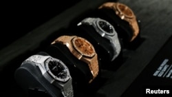 Royal Oak models are pictured on the Audemars Piguet stand at the "Salon International de la Haute Horlogerie" watch fair, in Geneva, Jan. 15, 2018.