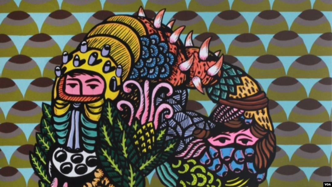 "Republik Tropis" atau versi Louis Vuitton “Tropical Giant Square” hasil karya Eko Nugroho untuk koleksi scarf musim gugur dan dingin 2013 (VOA/Eko Nugroho-Louis Vuitton).