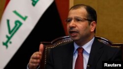 FILE - Salim al-Jabouri, speaker of Iraq's Council of Representatives, met Friday with President Barack Obama and Vice President Joe Biden in Washington and thanked the United States for its humanitarian contributions to his country.