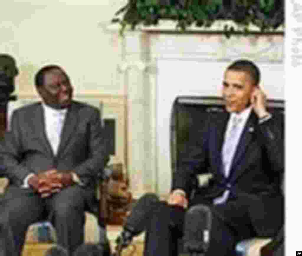 President Obama and Zimbabwe&#39;s Prime Minister Morgan Tsvangirai at their meeting in the White House.