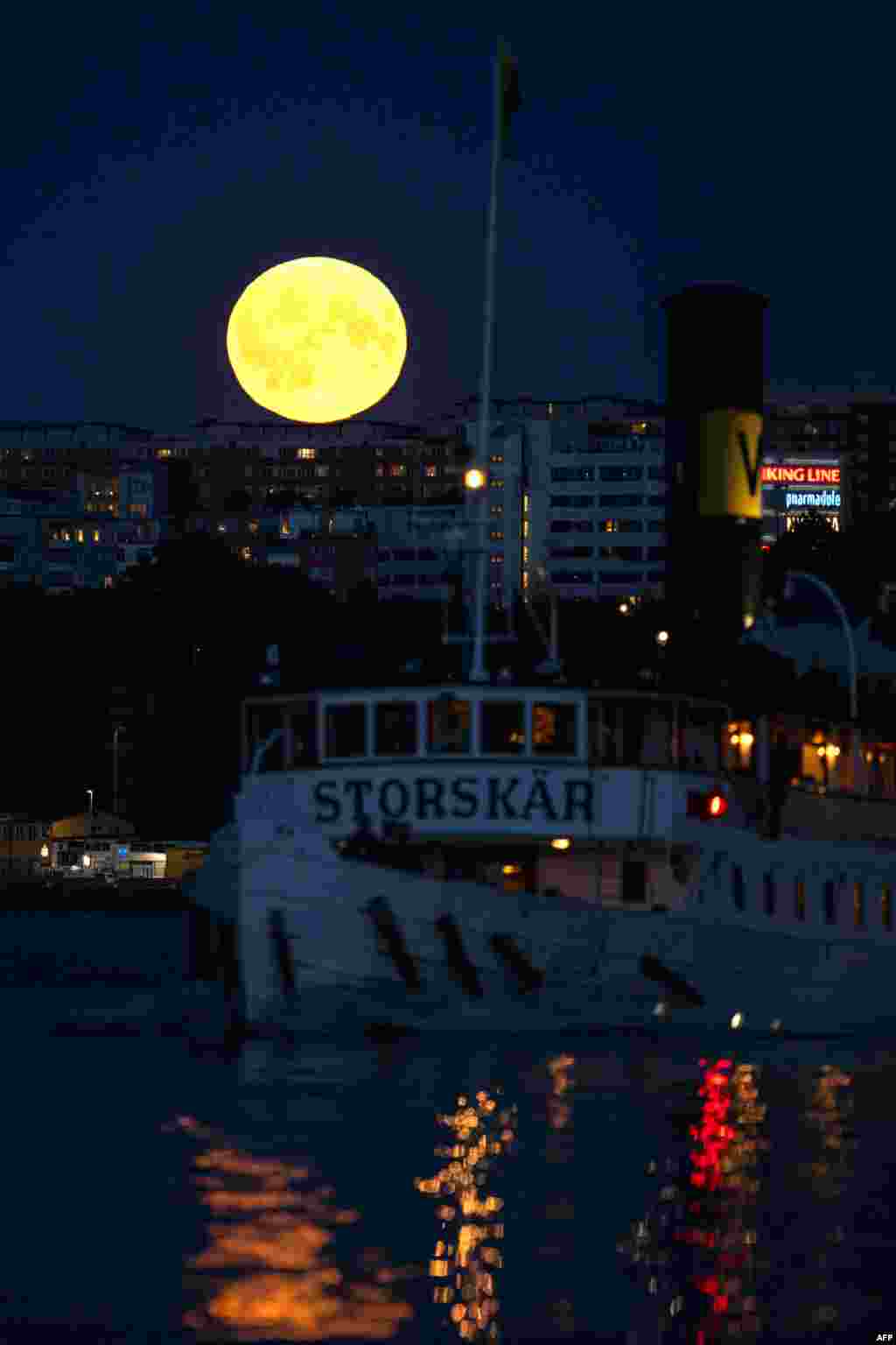 A supermoon rises behind Nacka, in Stockholm, Sweden, on Aug. 19, 2024.