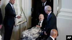 FILE - Former President Jimmy Carter, arrives to attend a tribute service for his wife and former first lady Rosalynn Carter, at Glenn Memorial Church, Tuesday, November 28, 2023, in Atlanta.