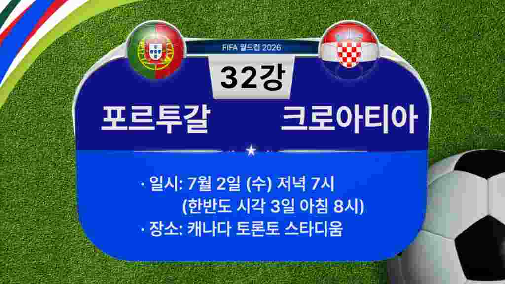 [2026 북중미 월드컵] 32강 경기 일정: 포르투갈-크로아티아