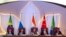 Leaders of BRICS nations, from left, Brazilian President Michel Temer, Russian President Vladimir Putin, Indian Prime Minister Narendra Modi, Chinese President Xi Jinping and South African President Jacob Zuma listen to the BRICS Business Council report d