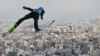 Danil Vassilyev of Kazakhstan takes part in a training run before the start of the qualifying round for the men's FIS Ski Jumping World Cup competition in Sapporo on Feb. 14, 2025.