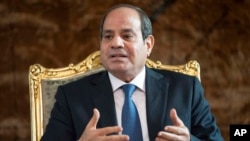 FILE—Egypt's President Abdel Fattah El-Sisi speaks while meeting with U.S. Secretary of State Antony Blinken, at Al-Ittihadiya Palace in Cairo, October 15, 2023. 