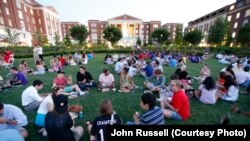 First year students participate in the yearly Founder's Walk across campus at Vanderbilt University in Nashville, Tennessee.