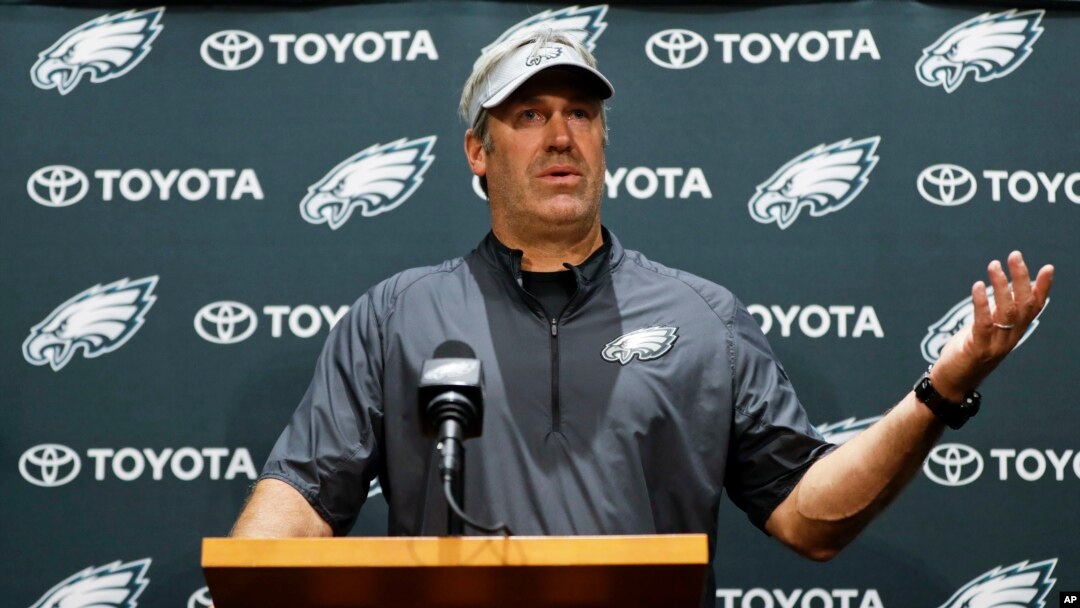 Philadelphia Eagles head coach Doug Pederson speaks to the media before practice at the NFL football team's facility, June 6, 2018, in Philadelphia.