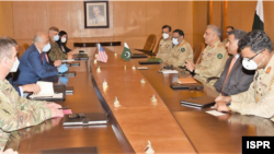 U.S. peace envoy to Afghanistan, Zalmay Khalilzad, and his delegation hold talks with Pakistan army chief Gen Qamar Javed Bajwa, at GHQ, Rawalpindi, Nov 2, 2020. (Courtesy: ISPR)