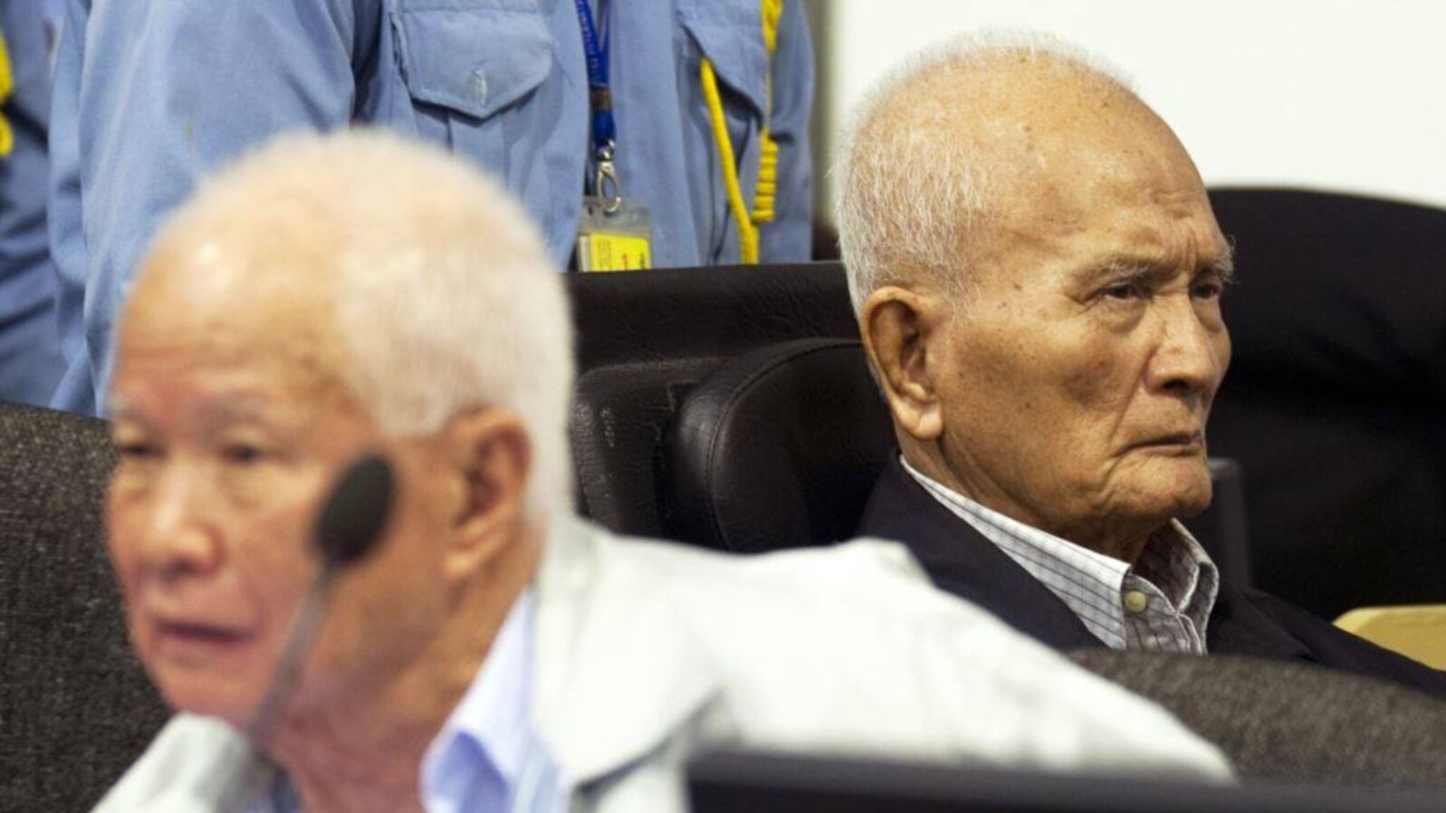 FILE - Former Khmer Rouge leaders Noun Chea and Khieu Samphan in court.
