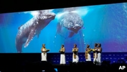 Afro-Colombian women perform during the opening ceremony of COP16, a United Nations' biodiversity conference, in Cali, Colombia, Oct. 20, 2024. 