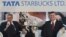 Vice Chairman of Tata Global Beverages R.K. Krishna Kumar and President of Starbucks China and Asia Pacific John Culver (R) attend a news conference in Mumbai, January 30, 2012. 