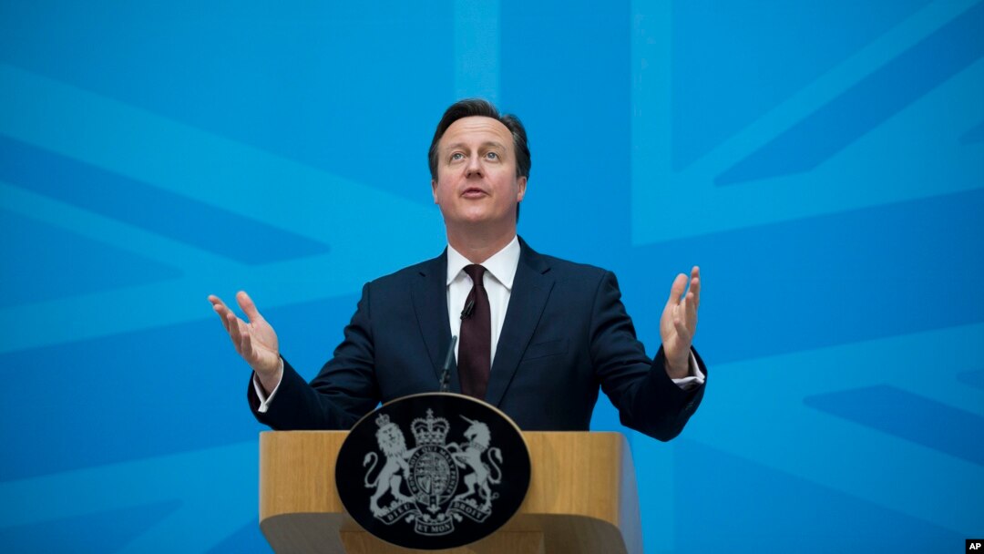 FILE - Britain's Prime Minister David Cameron delivers a speech on immigration at the Home Office in London, May 21, 2015. 