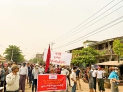 Anti-coup protesters march in Wuntho, a small town of Kawlin District in Sagaing Region, Myanmar, March 21, 2021. (Credit: Citizen Journalist)