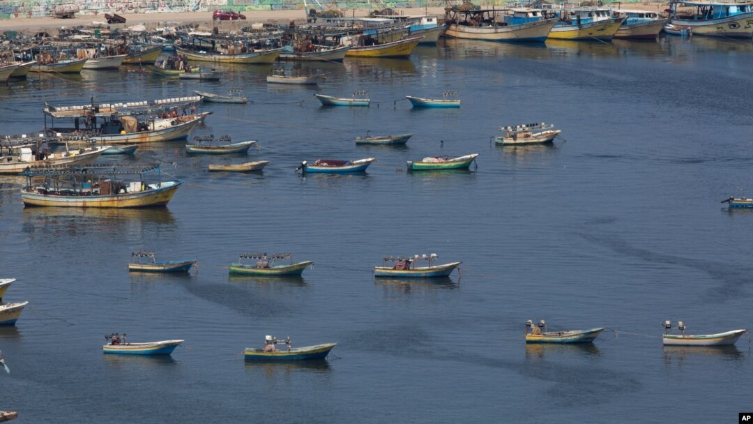 Palestinian fishing boats moored in the Gaza seaport in Gaza City, Thursday, June 13, 2019. The Israeli military took the rare step of closing the Gaza Strip's offshore waters to Palestinian fishermen Wednesday until further notice.