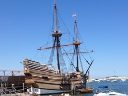 The Mayflower II, a replica of the Pilgrim's ship, at Plymouth, Mass., August 8, 2016. (Wikimedia Commons)