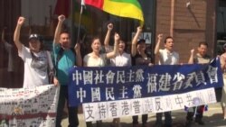 纽约异议人士和大陆访民声援香港七一大游行