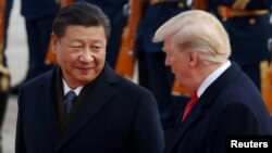 美國總統川普與中國國家主席習近平11月9日資料照。