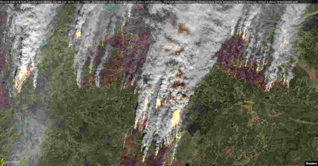تصاویر ماهواره&zwnj;ای از آتش&zwnj;سوزی سال گذشته در جنگل ها در البرتا و برتیش کولمبیا در کانادا