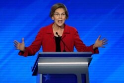 Democratic presidential candidate Elizabeth Warren speaks during a Democratic presidential primary debate at Saint Anselm College in Manchester, New Hampshire, Feb. 7, 2020.