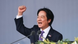 赖清德在台北总统府前举行的双十国庆典礼上发表演说。(2026年10月10日)