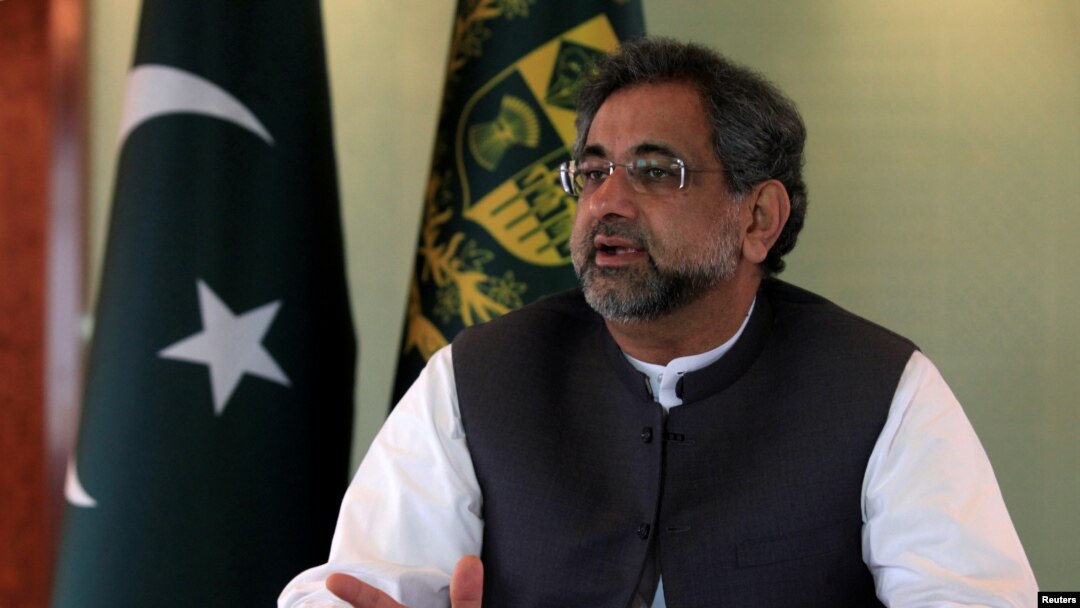 Pakistan's Prime Minister Shahid Khaqan Abbasi speaks with a Reuters correspondent during an interview at his office in Islamabad, Pakistan September 11, 2017. 