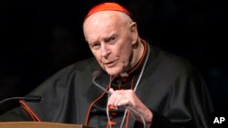 FILE - Cardinal Theodore McCarrick speaks during a memorial service in South Bend, Indiana, March 4, 2015.