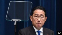 Japan's Prime Minister Fumio Kishida speaks during a press conference at his office in Tokyo as he announced he will not run in the upcoming party leadership vote in September, Aug. 14, 2024. 