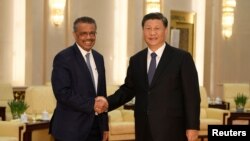 Dirjen WHO Tedros Adhanom Ghebreyesus (kiri) dan Presiden Xi jinping saat bertemu di Beijing, China, 28 Januari 2020.