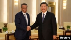 Dirjen WHO Tedros Adhanom bertemu Presiden Xi Jinping di Beijing, China, Selasa (28/1). 
