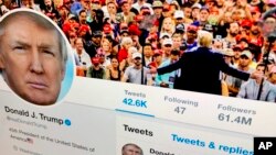 Akun Twitter Presiden AS Donald Trump memiliki 61 juta lebih pengikut. 