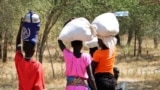 FILE - Women and girls walk back after getting food in Bentiu, a 38-kilometer journey, using a path through the bush for fear of being attacked on the main road, near Nhialdu in South Sudan. Rape has been used widely as a weapon in South Sudan.