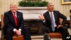 FILE - President Barack Obama meets with President-elect Donald Trump in the Oval Office of the White House in Washington, Nov. 10, 2016. 