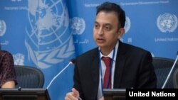 Javaid Rehman, U.N. special rapporteur on human rights in Iran, briefs journalists at U.N. headquarters in New York, Oct. 24, 2018. (E. Schneider/U.N. photo)