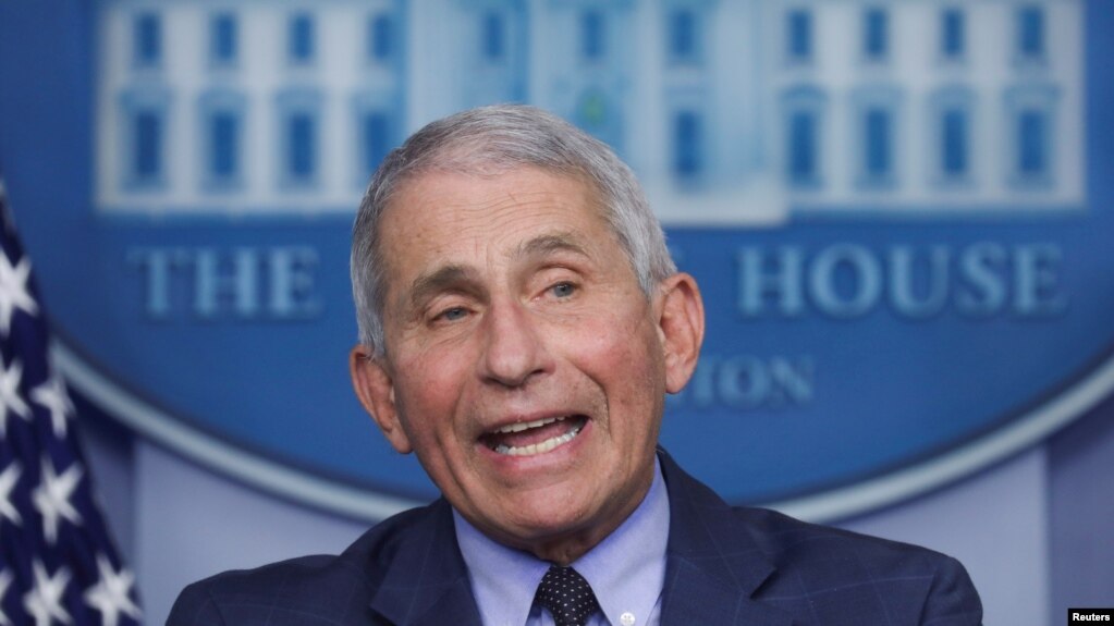 FILE - Dr. Anthony Fauci, director of the National Institute of Allergy and Infectious Diseases, speaks during a briefing by the White House coronavirus task force about the state of the coronavirus disease (COVID-19) pandemic in the United States.