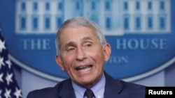 FILE - Dr. Anthony Fauci, director of the National Institute of Allergy and Infectious Diseases, speaks during a briefing by the White House coronavirus task force about the state of the coronavirus disease (COVID-19) pandemic in the United States.