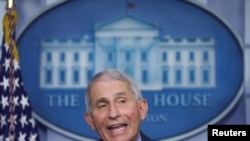 FILE - Dr. Anthony Fauci, director of the National Institute of Allergy and Infectious Diseases, speaks during a briefing by the White House coronavirus task force about the state of the coronavirus disease (COVID-19) pandemic in the United States.