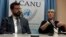 Peter Asaro, left, of the International Committee for Robot Arms Control, and Jody Williams of the Nobel Women's Initiative speak to reporters at a news conference in Geneva, Switzerland, Aug. 27, 2018. 