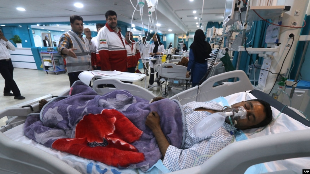 An injured Iranian miner receives treatment at a hospital following a blast at a coal mine in Tabas in Iran's Khorasan province on Sept. 22, 2024. (Islamic Republic News Agency via AFP)