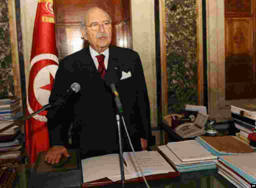 New Tunisian President Foued Mebazaa swears-in at the Tunisian Asssembly on January 15, 2011 in Tunis.