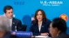 FILE - Vice President Kamala Harris, right, next to Transportation Secretary Pete Buttigieg, speaks during a plenary session of the US-ASEAN Summit, May 13, 2022, at the State Department in Washington.