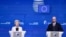 European Commission President Ursula von der Leyen (L) and European Council President Charles Michel speak as they hold a press conference during a European Union summit, at the EU headquarters in Brussels, on October 27, 2023.