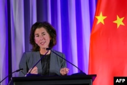 FILE —US Secretary of Commerce Gina M. Raimondo speaks at the "Senior Chinese Leader Event" held on the sidelines of APEC Leaders' Week in San Francisco, California, on November 15, 2023.