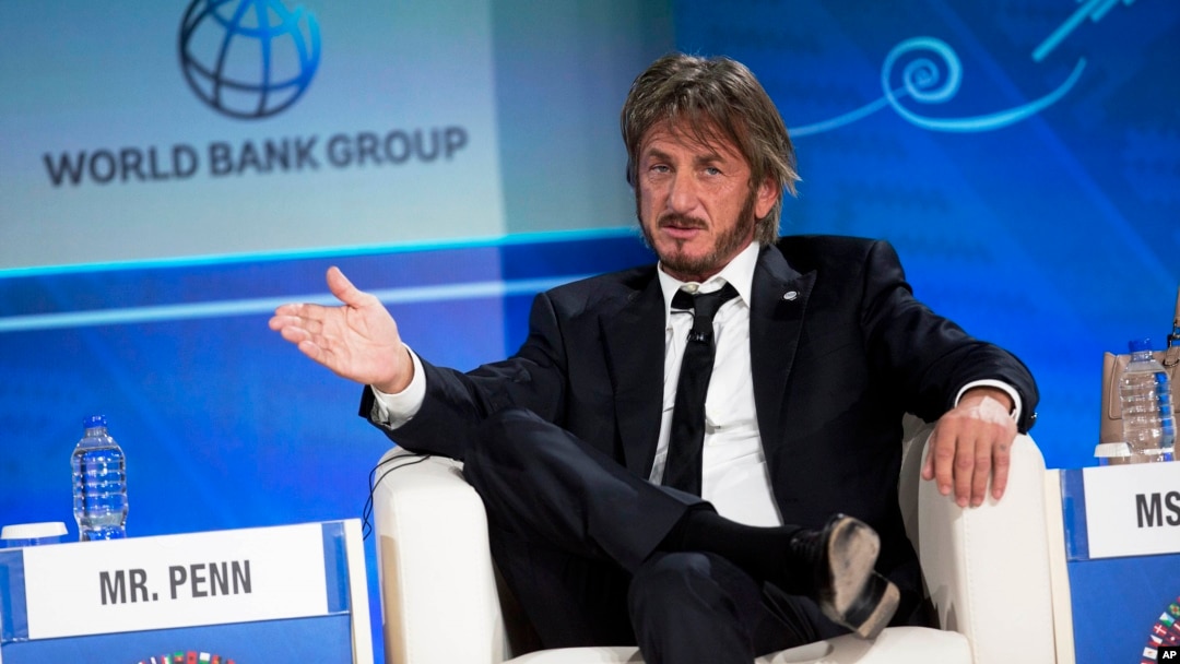 FILE - In this Oct. 8, 2015 file photo, Sean Penn speaks during a forum with young entrepreneurs during the IMF and World Bank annual meeting in Lima, Peru. 